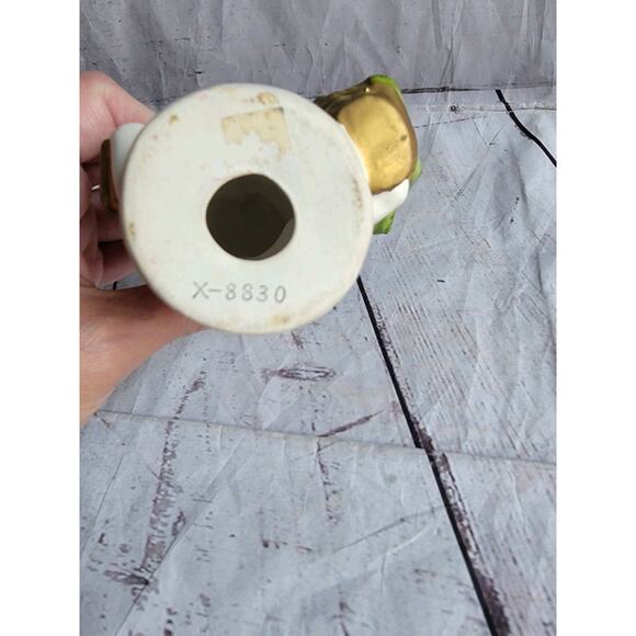 Vintage Napcoware Napco Mrs. Snowman 4in Candle Holder Holly Basket - Picture 5 of 6